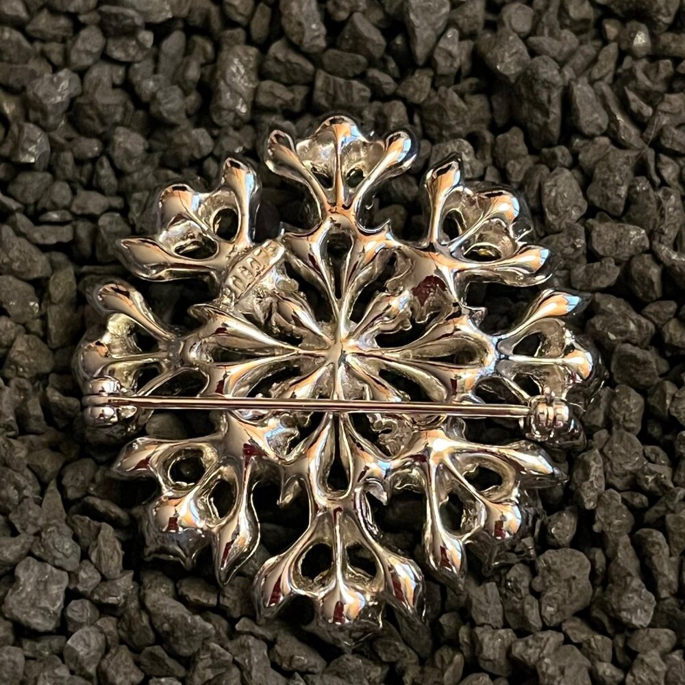 Vintage Bogoff Clear Rhinestone Snowflake Brooch … - image 7